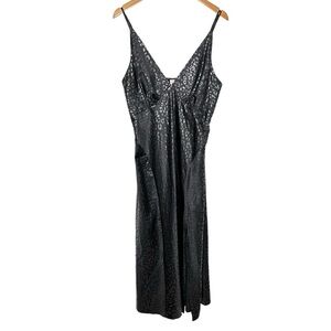 Cabernet Womens Animal Print Slip Dress Night Gown Sz Medium Black Retro 90s